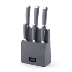 hampton forge beton 7 piece textured block with knives, one size, taupe/grey