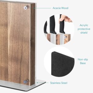 Navaris Magnetic Knife Block - Kitchen Storage with Strong Magnets for Knives & Utensils - Simple Modern Holder with Acrylic Guard - Acacia Wood - 8.8" x 8.7"