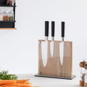 Navaris Magnetic Knife Block - Kitchen Storage with Strong Magnets for Knives & Utensils - Simple Modern Holder with Acrylic Guard - Acacia Wood - 8.8" x 8.7"