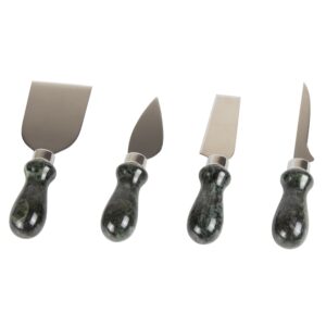 creative home natural green marble handle set of 4 pieces multipurpose cheese knife cutter spreader set includes pronged knife hard cheese knife and chisel knife, 2" x 5.3" l, green