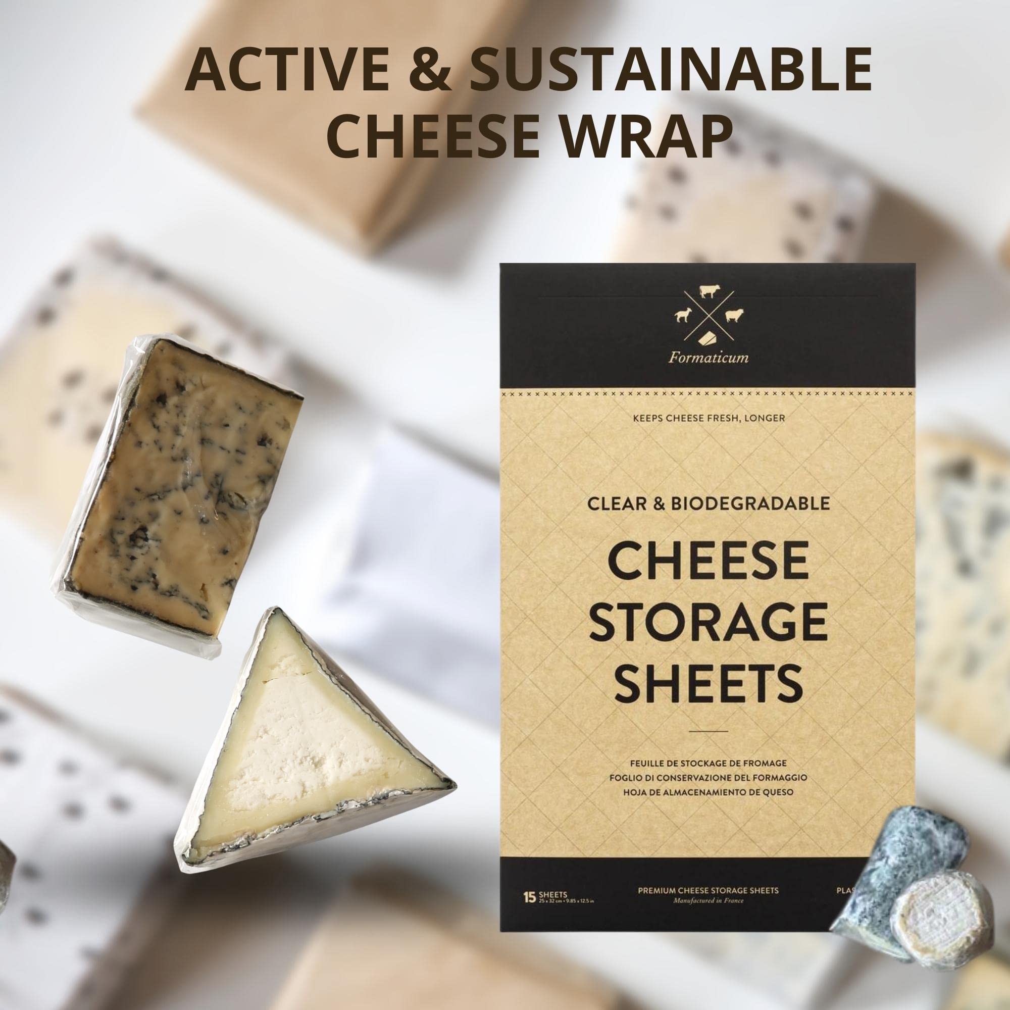 Formaticum Cheese Storage Sheets - Cheese Saver from France- Professional Earth Friendly Transparent Cheese Wrap - Cheese Sheet Savers of wood-based cellulose fibers - Clear 15 Sheets with 9" x 12"