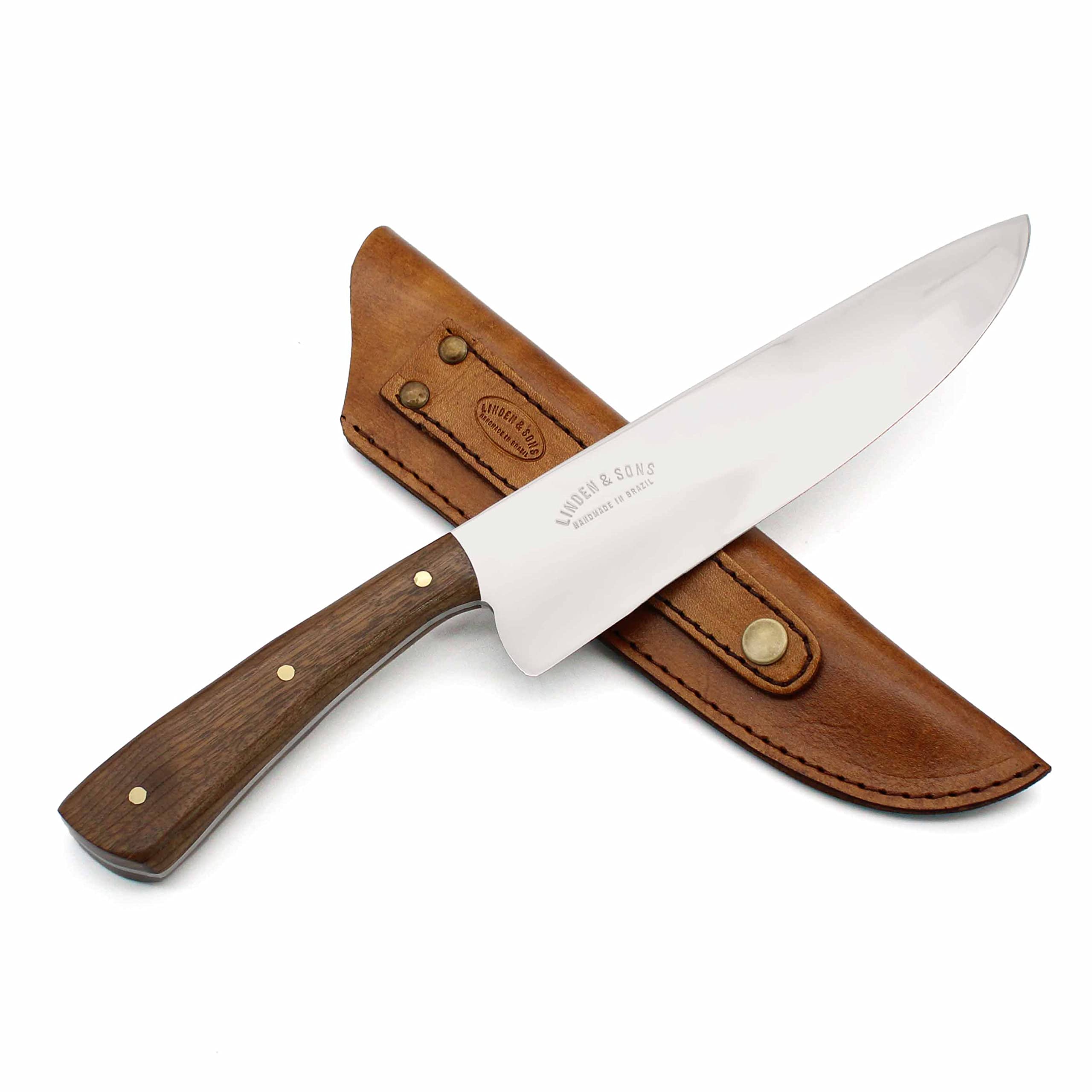 Linden & Sons LINDEN & SONS Chef Knife - 8inch Kitchen Knife - Professional Chef's Knife with Sheath - Handmade in Brazil - Razor Sharp Wooden