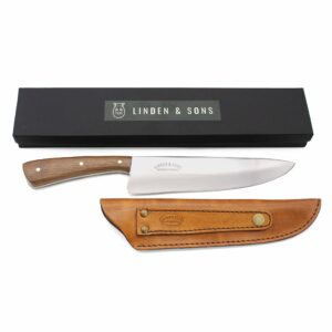 Linden & Sons LINDEN & SONS Chef Knife - 8inch Kitchen Knife - Professional Chef's Knife with Sheath - Handmade in Brazil - Razor Sharp Wooden