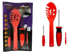 kinrex pumpkin carving kit – halloween carve tools set for kids & adults, 8 paper stencils patterns designs templates jack o lantern decoration, includes small & big saw tool, scooper & drill