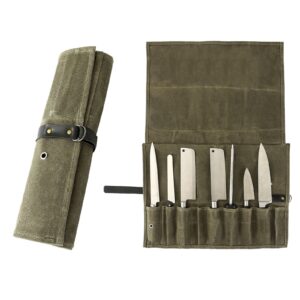 chef knife roll bag, 9 pockets canvas knife case, knife bag, knife wrap wallet, cutlery knife pouch holders protectors for chef knives kitchen utensils, tool roll (army green)