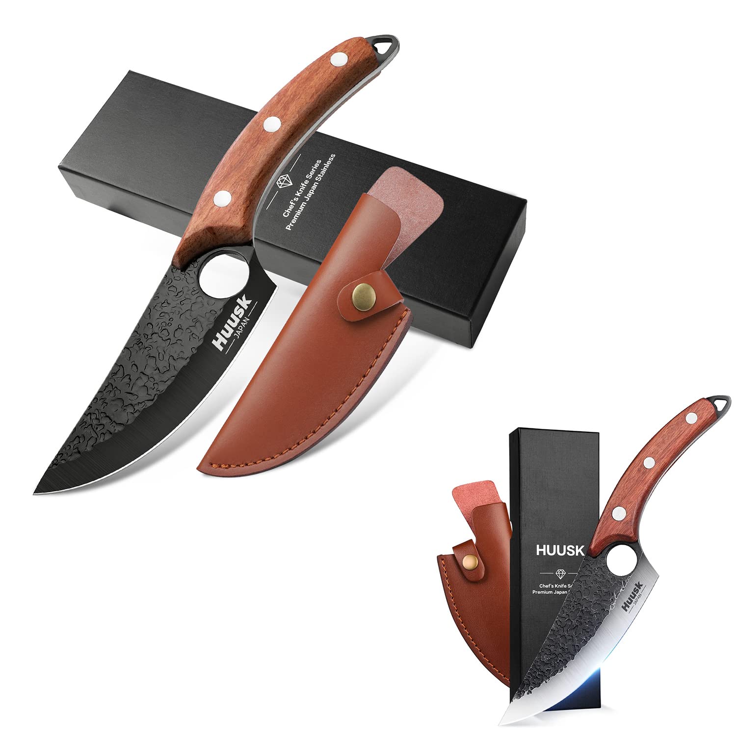 Huusk Collectible Knives Upgraded Chef Knife & Classic Chef Knife with Leather Sheath and Gift Box