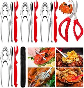 14-piece seafood tools set includes 4 crab crackers, 4 lobster shell knife, 4 crab leg forks, seafood scissors & storage bag - nut cracker set