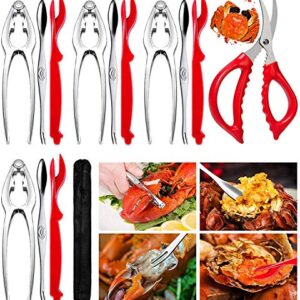 14-piece Seafood Tools Set includes 4 Crab Crackers, 4 Lobster Shell knife, 4 Crab Leg Forks, Seafood Scissors & Storage Bag - Nut Cracker Set