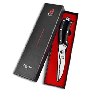 TUO Kitchen Shears - Heavy Duty Kitchen Scissors, Multi-functional Shears for Bone Poultry Meat Fish - German Steel & Pakkawood Handle with Safety Lock - Falcon Series with Gift Box