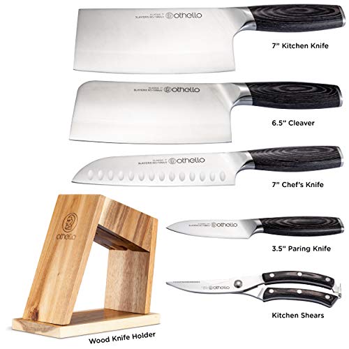 Othello CL-FK6 Classic Knife Set with Wooden Block Kitchen Knives, Silver