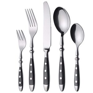 24-pcs cutlery set forged type with black handles and rivets@30 pieces incl.