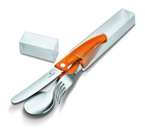 victorinox swiss classic paring knife, fork and spoon set orange 3 piece