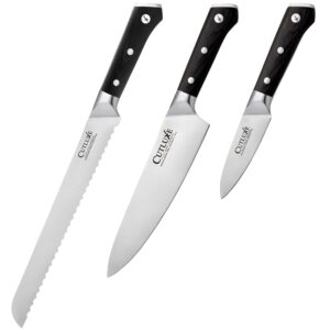 cutluxe bread knife, chef knife & paring knife– forged high carbon german steel – full tang & razor sharp – ergonomic handle design – artisan series