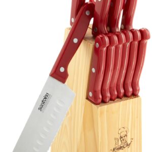 Masterchef 13-Piece Knife Set with Block, Red