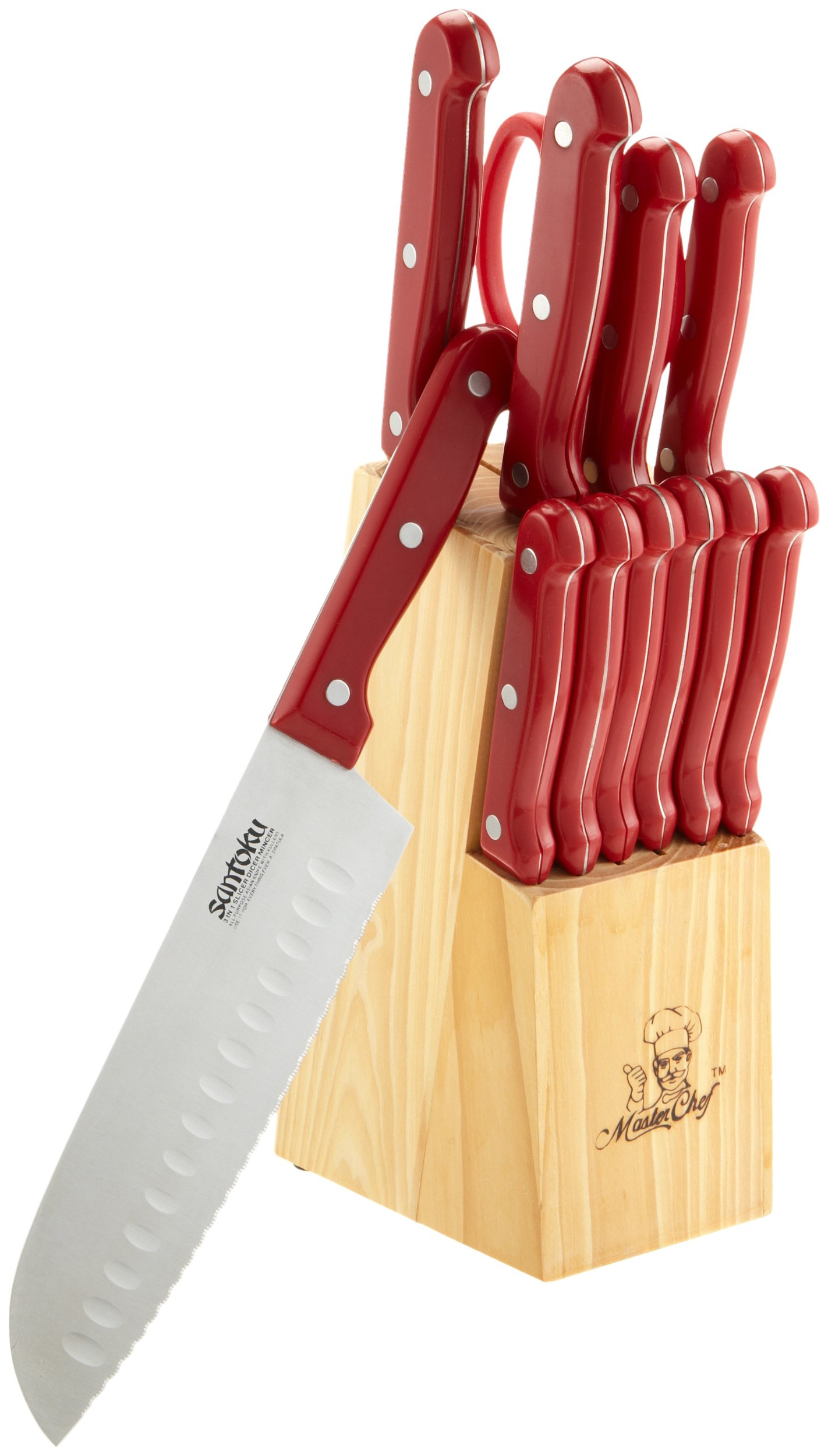 Masterchef 13-Piece Knife Set with Block, Red