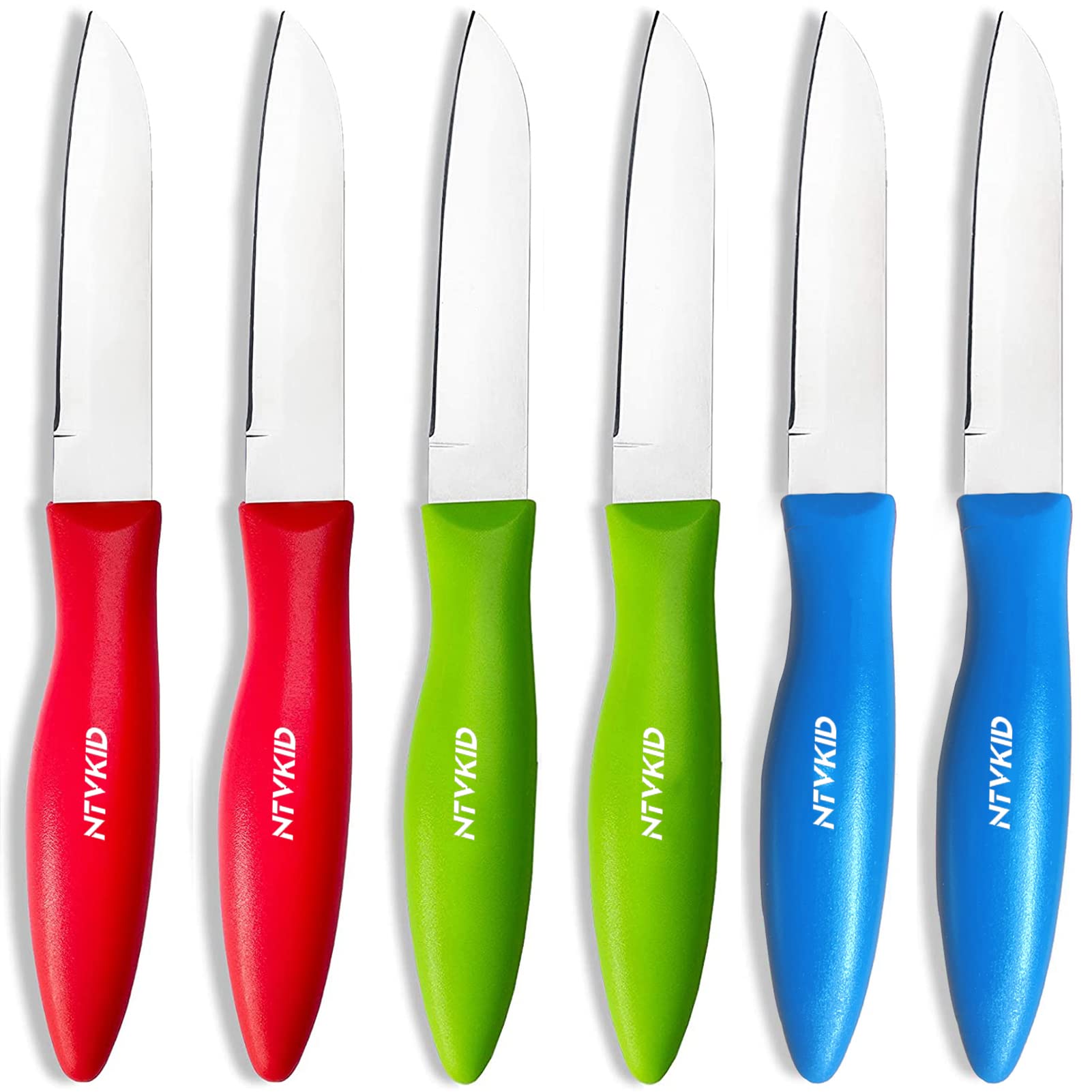 NTVKID 3.25 Inch Swiss Classic Paring Knives with Straight Edge, Spear Point Color Paring knife set of 6,red/green/blue