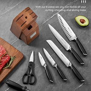 Knipan Knife Set, 8-Piece Premium Knife Block Set with High Carbon German Steel, 5 Knives, Sharpening Steel, Multi-Purpose Scissors, Block of Wood, Ergonomic ABS Handle