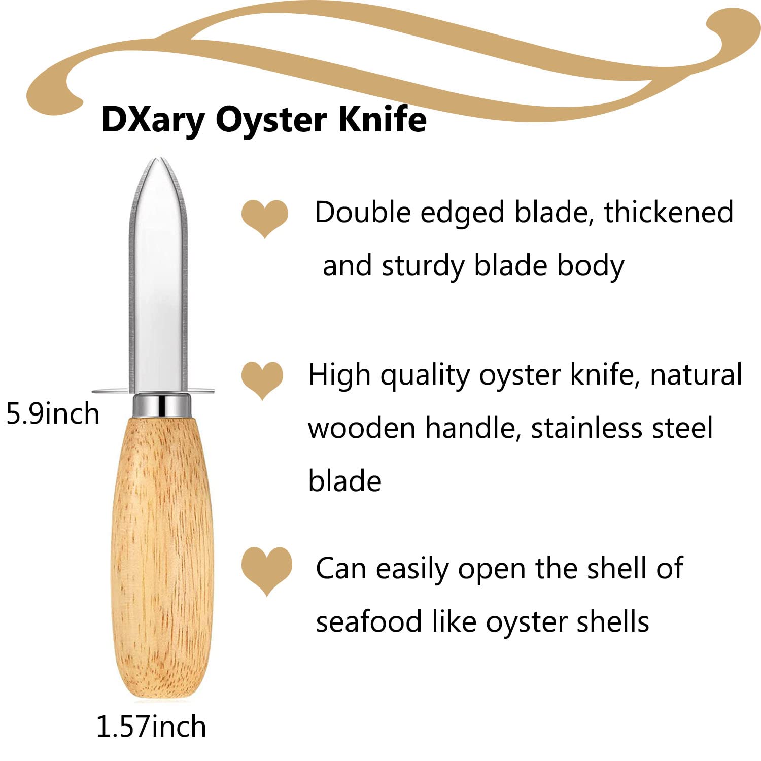 DXary Oyster Cleaning Brush Set, 2 Pieces Wood Oyster Brush with Oyster Shucking Knife Kit Natural Bristle Hair Hard Brush Suit For Kitchen Vegetable Oysters Seafood Brush Cleaning Tools (Wood)