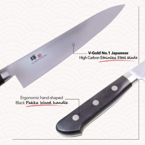 JCK ORIGINAL Kagayaki Japanese Chef’s Knife, KG-8ES Professional Gyuto Knife, VG-1 High Carbon Japanese Stainless Steel Pro Kitchen Knife with Ergonomic Pakka Wood Handle, 10.6 inch