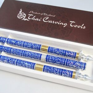 Set 3 Thai Fruit and SOAP Carving Knife Knives Brass Handmade Blue Color
