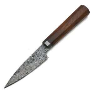 handmade damascus paring knife, petty knife with sheath, 9" thin sharp jnr 4014