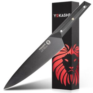 yokashi japanese knife - titanium knife 8 inch - high carbon vg-10 edge for precise chopping, slicing & dicing for professional chefs and home cooks in the kitchen - durable - ergonomic handle