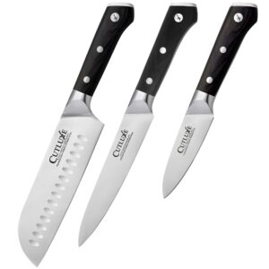 cutluxe santoku knife, utility knife & paring knife – forged high carbon german steel – full tang & razor sharp – ergonomic handle design – artisan series