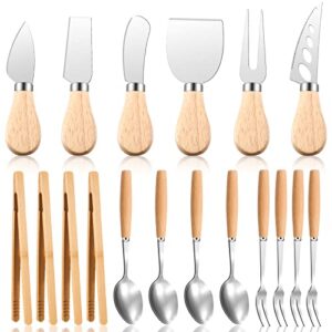 18 pcs charcuterie accessories, cheese spreader knive set cheese butter spreader knife wooden charcuterie utensils wooden handles mini serving tongs spoons forks for party wedding christmas