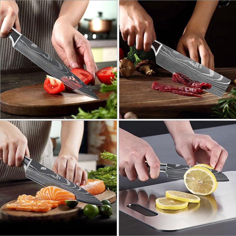 KEPEAK Kitchen Knife Set 5 piece, Chef Knife Santoku Cleaver Paring Knives High Carbon Steel, Pakkawood Handle for Vegetable Meat Fruit