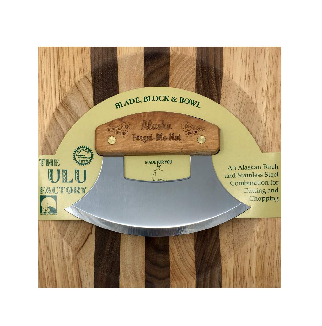 The ULU Factory The Ulu Factory's Alaska Forget-Me-Not State Flower Ulu Knife Set with Chopping Bowl!