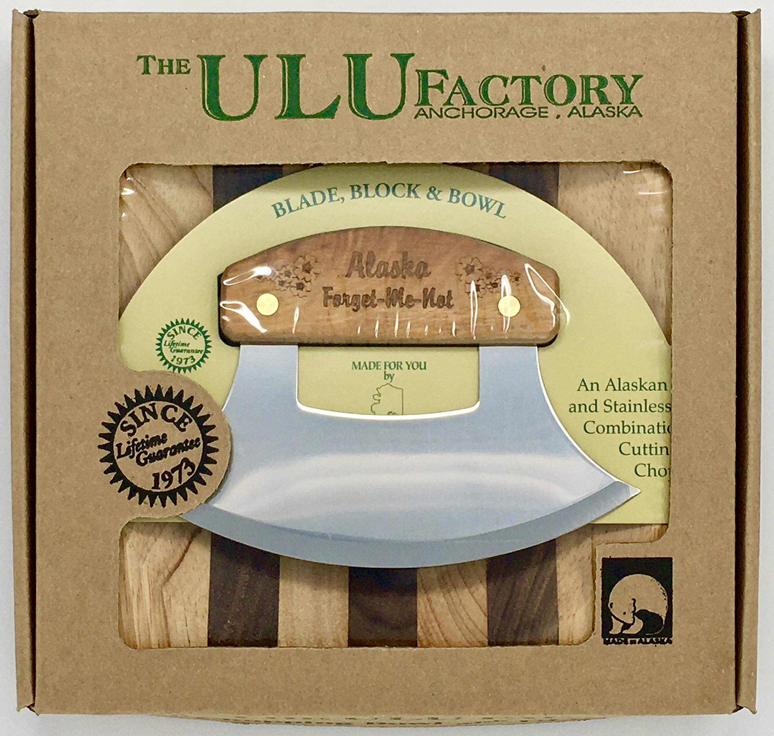 The ULU Factory The Ulu Factory's Alaska Forget-Me-Not State Flower Ulu Knife Set with Chopping Bowl!