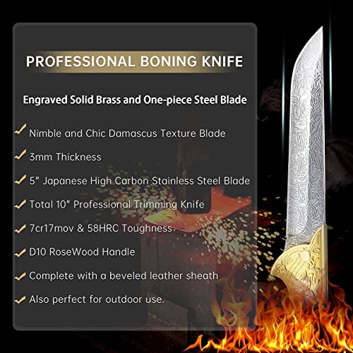 Purple Dragon Carving Knife 5" Japanese Steel Professional Fillet Knife with Sheath,Trimming Knife with Elegant Blade,Sharp Knife for Meat,Fish,Camping,with Gift Box