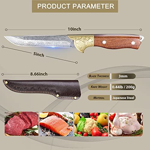 Purple Dragon Carving Knife 5" Japanese Steel Professional Fillet Knife with Sheath,Trimming Knife with Elegant Blade,Sharp Knife for Meat,Fish,Camping,with Gift Box