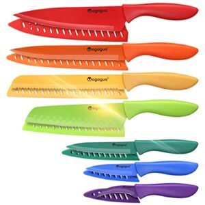 mogaguo 14 piece rainbow professional kitchen knife set, sharp knife set for cutting meat, kitchen knife set with sheath covers, 7 knives and 7 knife covers