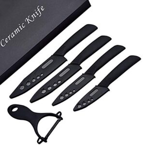 Ceramic Knife Set, 5 Pieces Professional Chef Knives with Sheaths, including Ceramic Knives of 6"/5"/4"/3" 4 Different Sizes and 1 Vegetable Peeler