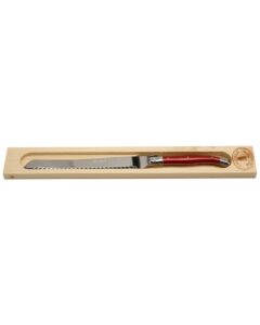 jean dubost bread knife with handle in wood box, red