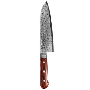 MASAMOTO ZA Japanese Santoku Knife 7" Professional Damascus Bunka Knife, ZA-18 Clad 69 Layers Japanese Stainless Steel Blade, Mahogany Pakkawood Handle, Made in JAPAN -Tokyo Exclusive Edition-