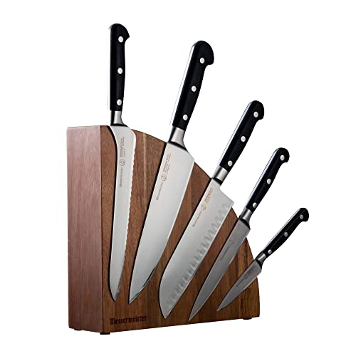 Messermeister Meridian Elite 6-Piece Magnet Block Set - Includes Chef’s, Scalloped Offset, Santoku, Utility & Paring Knife + Magnet Block