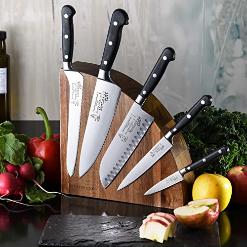 Messermeister Meridian Elite 6-Piece Magnet Block Set - Includes Chef’s, Scalloped Offset, Santoku, Utility & Paring Knife + Magnet Block