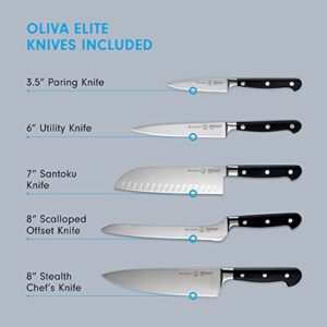 Messermeister Meridian Elite 6-Piece Magnet Block Set - Includes Chef’s, Scalloped Offset, Santoku, Utility & Paring Knife + Magnet Block