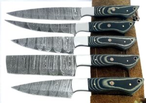 professional kitchen knives custom made damascus steel 5 pcs of professional utility chef kitchen knife set with chopper / cleaver with pocket case chef knife roll bag - bw-4160