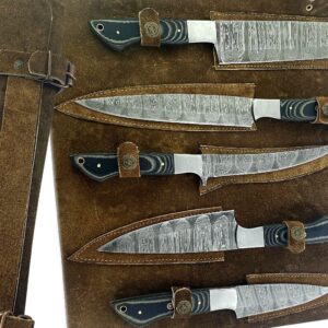 Professional Kitchen Knives Custom Made Damascus Steel 5 pcs of Professional Utility Chef Kitchen Knife Set with Chopper / Cleaver with Pocket Case Chef Knife Roll Bag - BW-4160