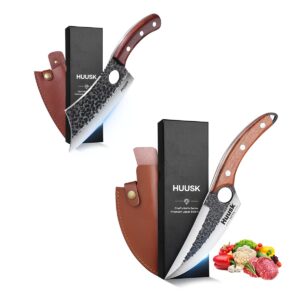 huusk upgraded 5.51 inch chef knives bundle with outdoor camping cooking kitchen knife with leather sheath and gift box