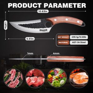 Huusk Upgraded 5.51 Inch Chef Knives Bundle with Outdoor Camping Cooking Kitchen Knife with Leather Sheath and Gift Box