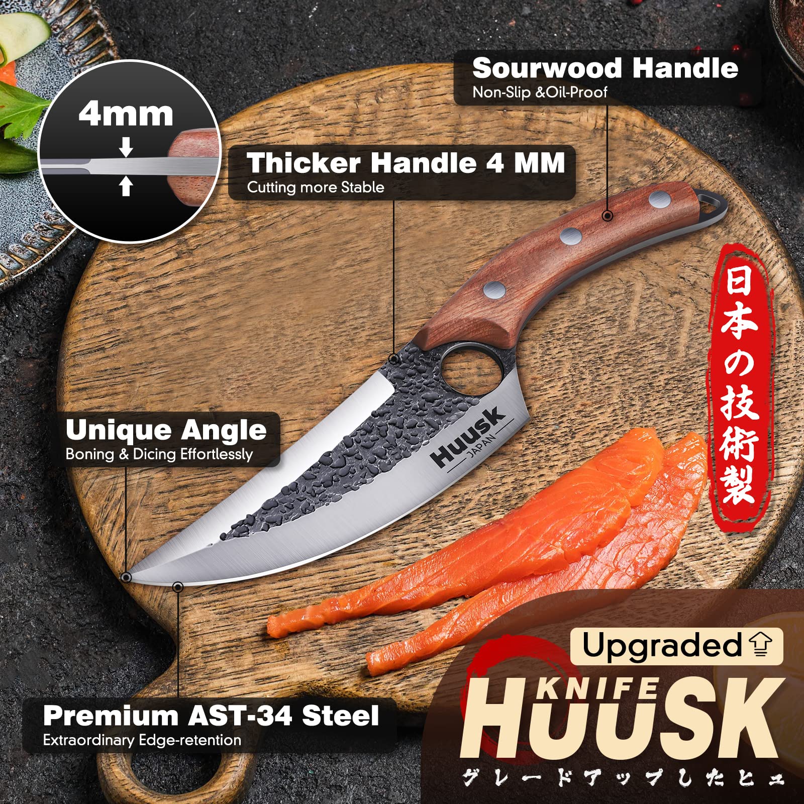 Huusk Upgraded 5.51 Inch Chef Knives Bundle with Outdoor Camping Cooking Kitchen Knife with Leather Sheath and Gift Box