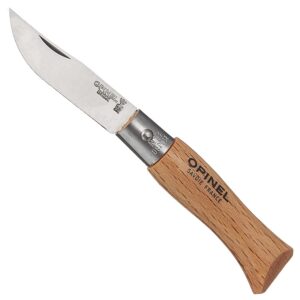 opinel stainless steel inox folding knife, beechwood handles, smaller sizes no.02 to no.05, made in france (no.03)