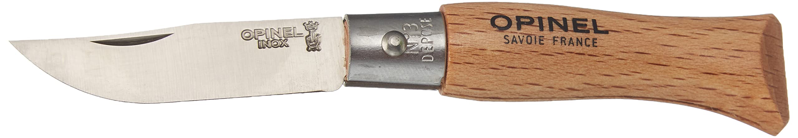 Opinel Stainless Steel INOX Folding Knife, Beechwood Handles, Smaller Sizes No.02 to No.05, Made in France (No.03)