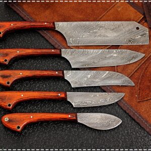 1033 Custom Made Damascus Steel 5 pcs Professional Kitchen Chef Knife Set with 5 Pocket Case Chef Knife Roll Bag by GladiatorsGuild (Red)