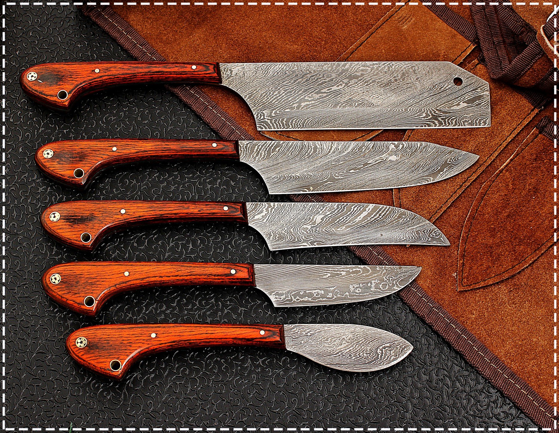 1033 Custom Made Damascus Steel 5 pcs Professional Kitchen Chef Knife Set with 5 Pocket Case Chef Knife Roll Bag by GladiatorsGuild (Red)