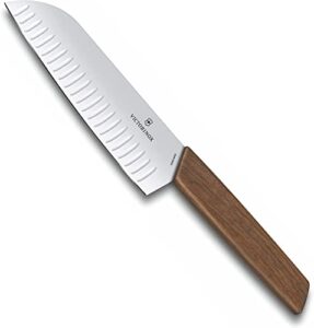 victorinox 6.9050.17kg modern santoku knife with granton blade, 7", walnut wood
